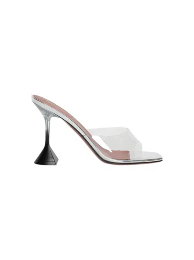 Amina Muaddi Lupita Glass Slipper Sandals Transparent And Black Ombre Heel In Silver