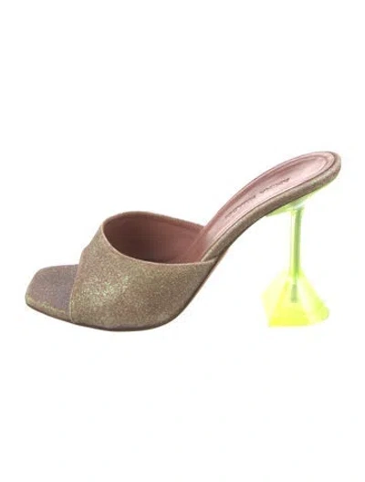 Pre-owned Amina Muaddi Lupita Glitter Slides In Gold