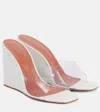 Shop Amina Muaddi Lupita Half Glass Pvc And Leather Wedge Mules In Transparent