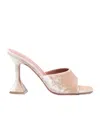 Amina Muaddi Velvet Mules With Sculpted Heel And Square Toe In Nude