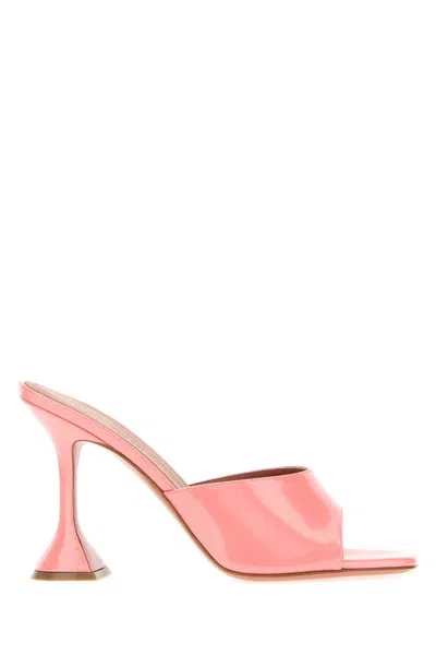 Amina Muaddi Lupita Leather Flat Sandals With 9.5 Cm Heel In Pink