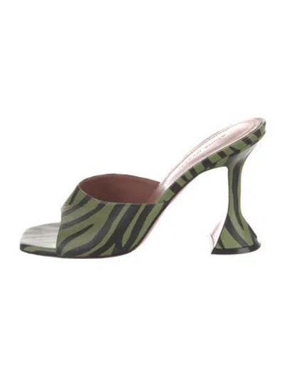 Pre-owned Amina Muaddi Lupita Leather Mules In Green