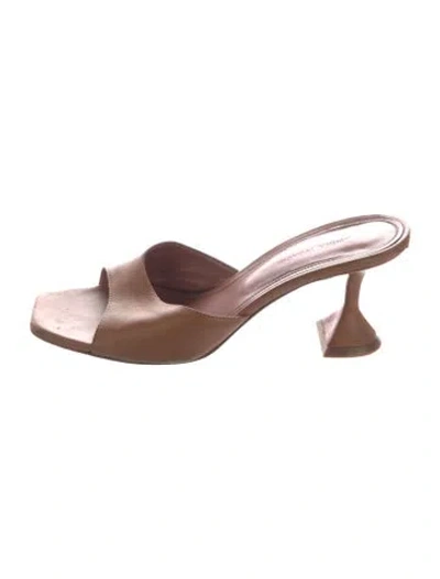 Pre-owned Amina Muaddi Lupita Leather Slides In Brown