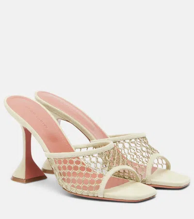 Amina Muaddi Sage Green Suede And Mesh Lupita Net Mules In Multi