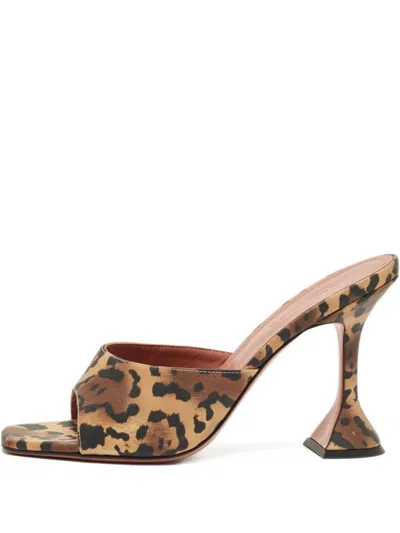 Pre-owned Amina Muaddi Lupita Leopard-print Heel Mules In Brown