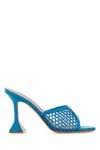 Amina Muaddi Light Blue Leather And Mesh Lupita Net 95 Mules