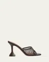 Amina Muaddi Lupita Open-knit And Leather Mules In Mocha