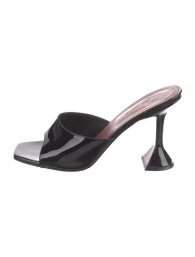 Pre-owned Amina Muaddi Lupita Patent Leather Slides In Black