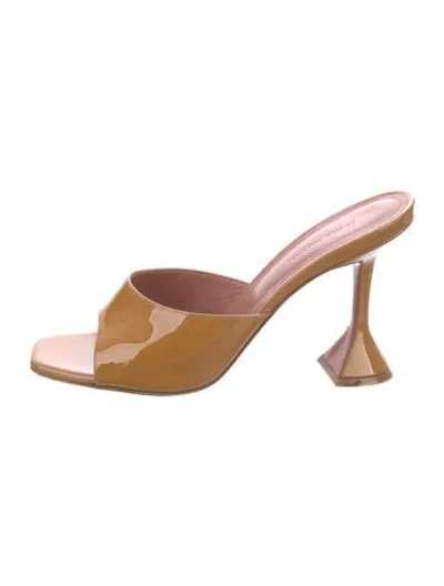 Pre-owned Amina Muaddi Lupita Patent Leather Slides In Brown
