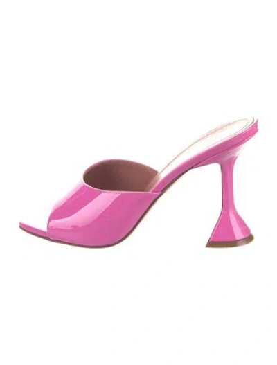 Pre-owned Amina Muaddi Lupita Patent Leather Slides In Pink