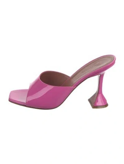 Pre-owned Amina Muaddi Lupita Patent Leather Slides In Pink