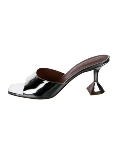 Pre-owned Amina Muaddi Lupita Patent Leather Slides In White