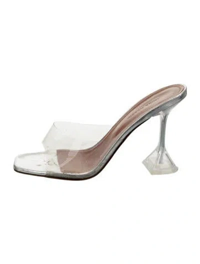 Pre-owned Amina Muaddi Lupita Pvc Slides In Silver
