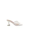 Amina Muaddi Bold Sculptural Heel Open Toe Sandals In White