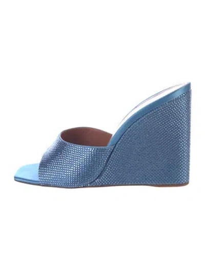 Pre-owned Amina Muaddi Lupita Satin Slides In Blue