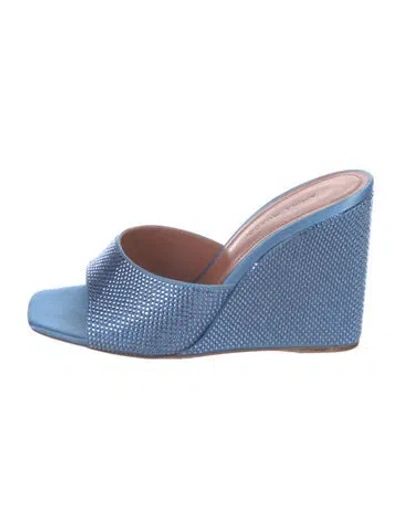 Pre-owned Amina Muaddi Lupita Satin Slides In Blue