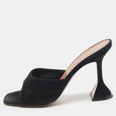 Pre-owned Amina Muaddi Lupita Size 37 Black Suede Slide Sandals