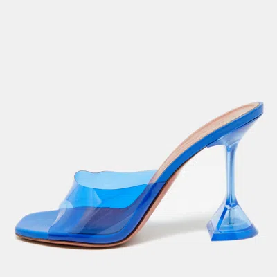 Pre-owned Amina Muaddi Lupita Size 37 Blue Pvc Mules