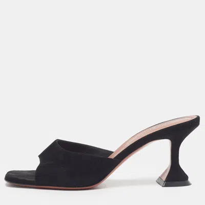 Pre-owned Amina Muaddi Lupita Size 38 Black Suede Slide Sandals