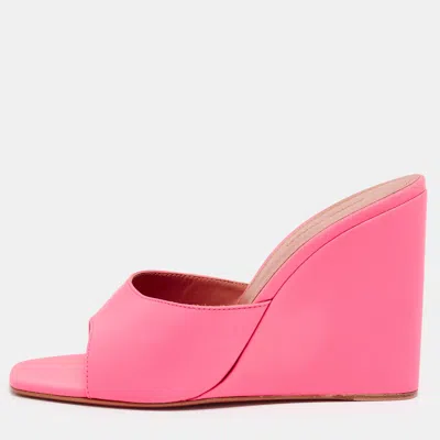 Pre-owned Amina Muaddi Lupita Size 38 Pink Leather Wedge Sandals