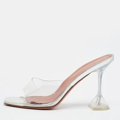 Pre-owned Amina Muaddi Lupita Size 38 Transparent Pvc Slide Sandals