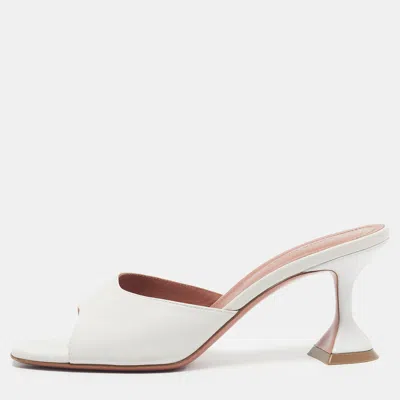 Pre-owned Amina Muaddi Lupita Size 38 White Leather Mules