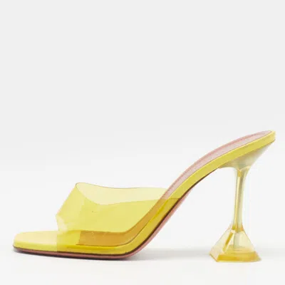 Pre-owned Amina Muaddi Lupita Size 38 Yellow Pvc Slide Sandals