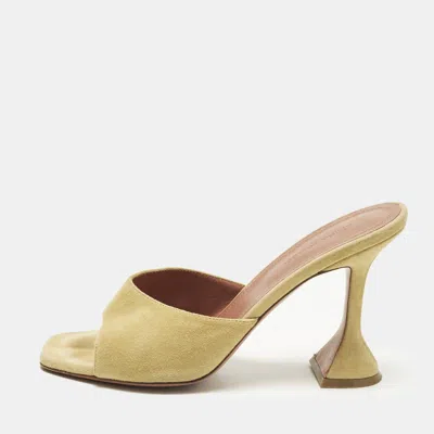 Pre-owned Amina Muaddi Lupita Size 38.5 Beige Suede Slide Sandals