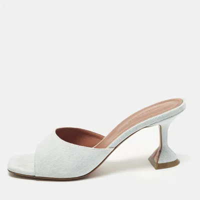 Pre-owned Amina Muaddi Lupita Size 39.5 Blue Denim Slide Sandals