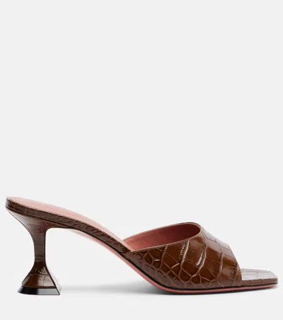 Amina Muaddi Lupita Slip-on Sandals With Square Toe And 70mm Heel In Brown