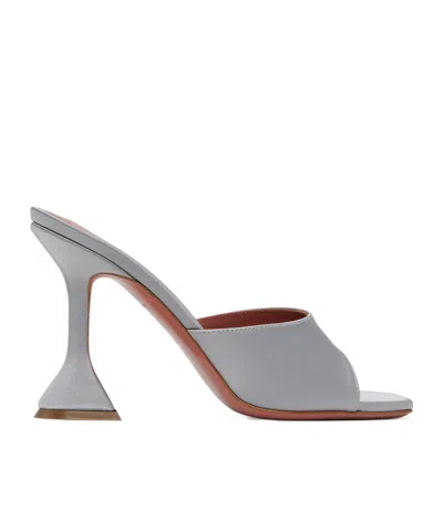 Amina Muaddi Gray Lupita Slipper Heeled Sandals In Steel