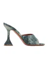 Amina Muaddi Blue Lupita Slipper Heeled Sandals In Green