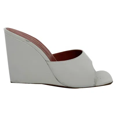 Pre-owned Amina Muaddi Lupita Wedge In White Nappa Leather In Gray