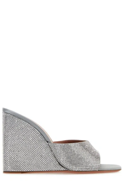 Amina Muaddi Lupita Wedge Sandals In Silver