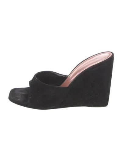 Pre-owned Amina Muaddi Lupita Wedge Suede Sandals In Black