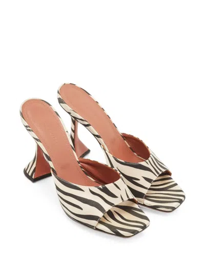 Pre-owned Amina Muaddi Lupita Zebra-print Sandals In Neutral