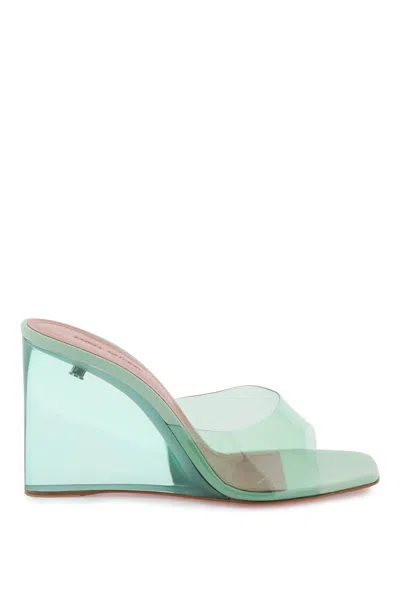 Amina Muaddi Lupita Glass Open-toed Wedges In Green