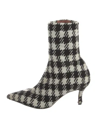 Pre-owned Amina Muaddi Lydia Houndstooth Print Boots In Black