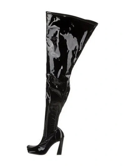 Pre-owned Amina Muaddi Marine 95 Patent Leather Boots In Black