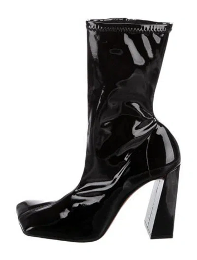 Pre-owned Amina Muaddi Marine 95 Patent Leather Boots In Black