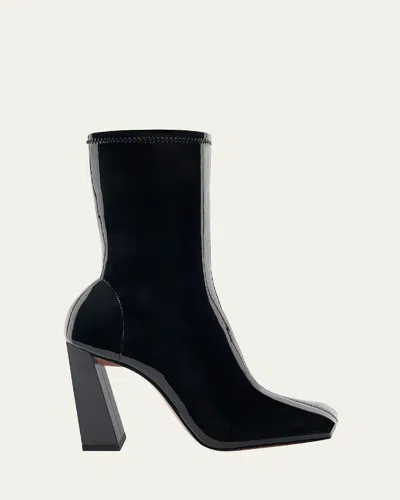 Amina Muaddi Marine Calfskin Stretch Booties In Black
