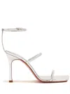 Amina Muaddi Maya 95mm Metallic Leather Sandals In Silver