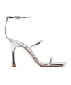 Amina Muaddi Maya 95mm Metallic Leather Sandals In White