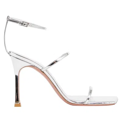 Amina Muaddi Maya Leather Sandals In Silver