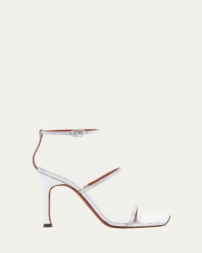 Amina Muaddi Maya Metallic Strappy Stiletto Sandals In Silver