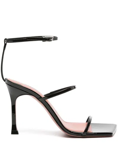 Amina Muaddi Maya Patent Leather Heel Sandals In Black