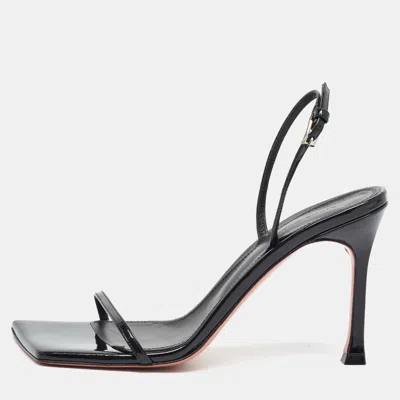 Pre-owned Amina Muaddi Maya Size 38 Black Patent Leather Ankle Strap Sandals