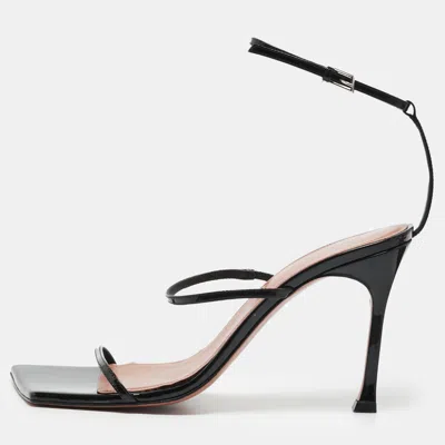 Pre-owned Amina Muaddi Maya Size 40 Black Patent Leather Ankle Strap Sandals