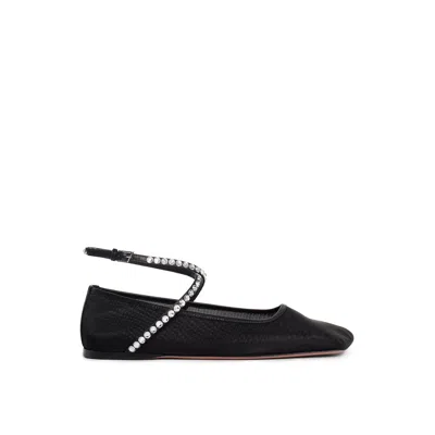 Amina Muaddi Mesh Crystal Ballerina Flats Women In Black