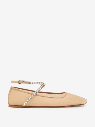 Amina Muaddi Mesh Crystal Ballerinas In Neutral